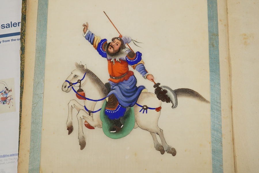 Chinese school, 19th century, an album of ten pith paintings of warriors on horseback